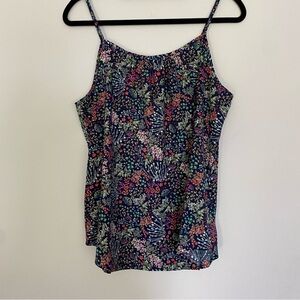 Navy Floral Scoop Neck Tank Top